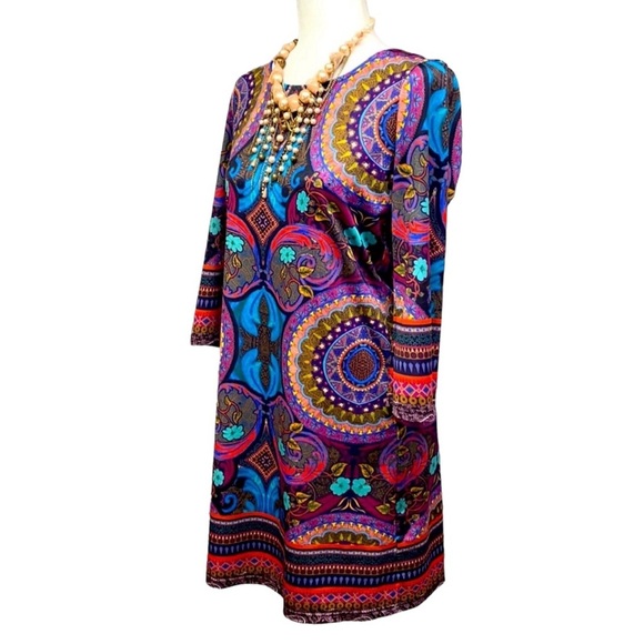 Aryeh Vibrant Multi Colored Print Shift Dress - Picture 2 of 4